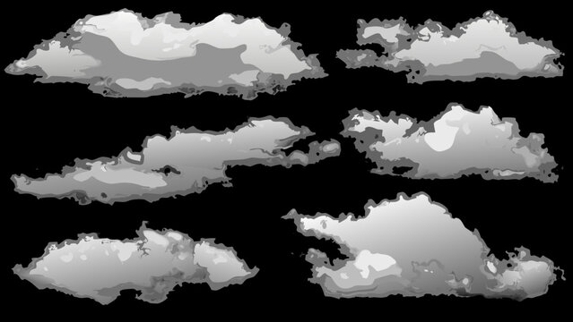 a collection of realistic white cloud shapes isolated on a black background digital illustration high quality professional detailed