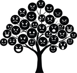 Fototapeta premium Emotion tree with multiple faces expressing feelings psychology mental health concept 
