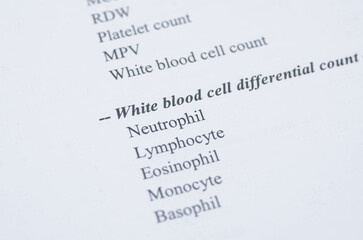 Fototapeta premium Medical Lab Report Close-up showing White Blood Cell Differential Count Parameters
