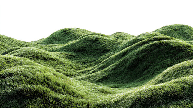 Hills with grass on a white background background. 3D rendering. Stock Illustration