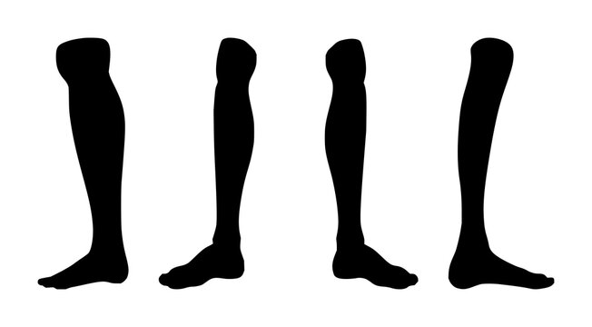 Prosthetic leg silhouette set with solid black icon on white background featuring medical, amputation, assistive technology with healthcare and mobility