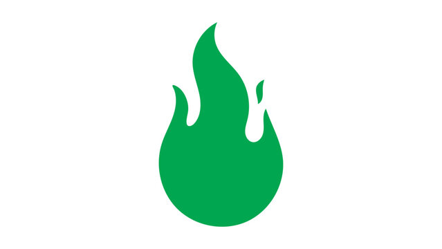 Abstract green flame icon or stylized leaf drop symbol representing nature, energy, eco-friendly concepts, and sustainable growth on a clean white background.