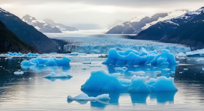 calm sea with floating icebergs in glacier bay alaska