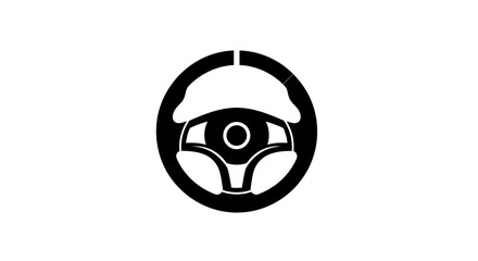 Obraz premium Minimalist monochrome steering wheel symbol design representing automotive driving and navigation
