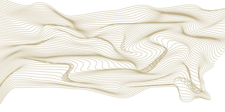 Luxury abstract gold floral line pattern on white background, elegant leaves, flowers, flowing abstract waves. Modern vector illustration, Japanese ornament, Art Deco and Art Nouveau.