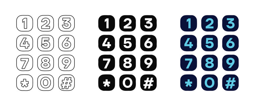 Collection of phone keypad buttons in various colors and styles