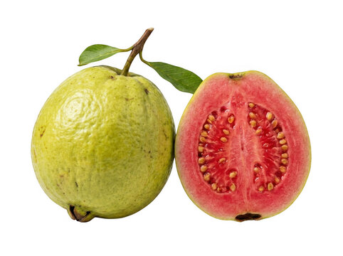 Guava fruit whole and cut in half isolated on transparent background
