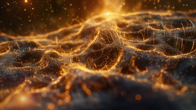 Morgellons disease: 3D rendered microscopic landscape of human skin surface with mysterious thread-like fiber structures emerging from pores