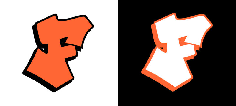 Dynamic letter F featuring a wild style graffiti design with sharp interlocking arms and a bold 3D block shadow. This urban hand style character represents the artistic spirit of the streets.