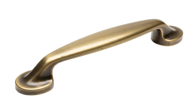 Elegant antique brass drawer pull isolated on a white background.