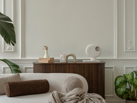 Minimalist living space with modern furniture and elegant decor, creating a peaceful and sophisticated interior design