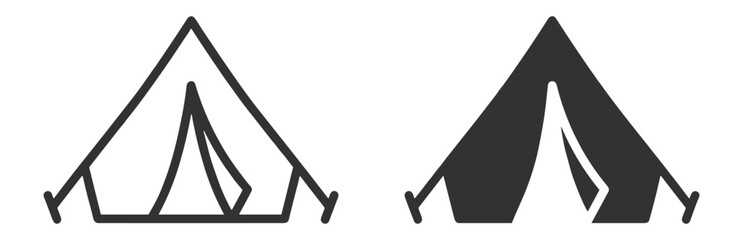 Camping and hiking outdoor adventure icons set with tent shelter campsite gear and nature exploration symbols on transparent background © TanyaK