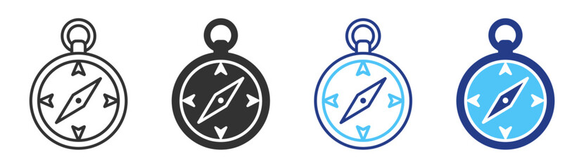 Travel and tourism navigation compass icon bundle with direction map guide pointer and orientation symbols in linear style on transparent background © TanyaK