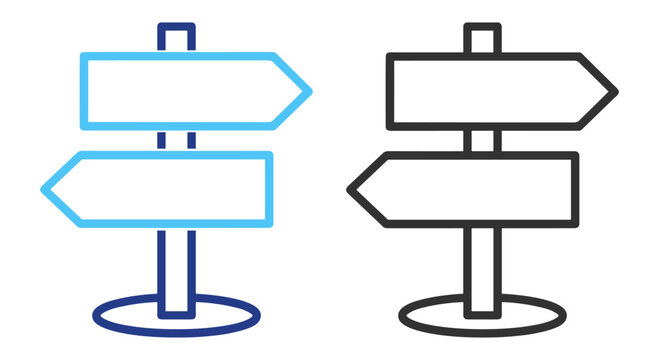 Travel and tourism navigation direction icon bundle with signpost arrow guide route and wayfinding symbols in linear style on transparent background