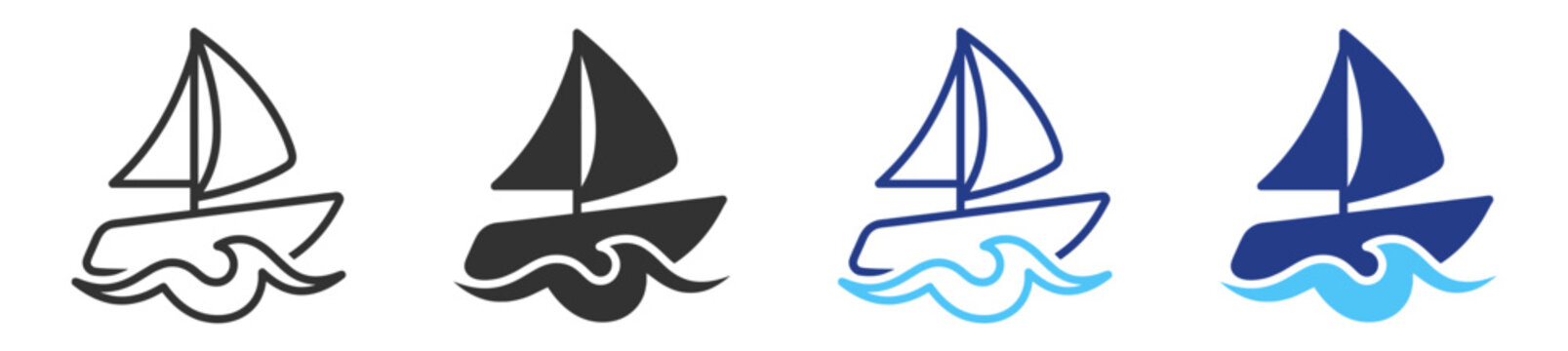 Travel and tourism sailing boat icon bundle with sea ocean sailboat yacht wave and marine transport symbols in linear style on transparent background