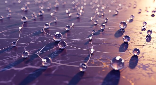 Water droplets on spider web network, close-up macro shot
