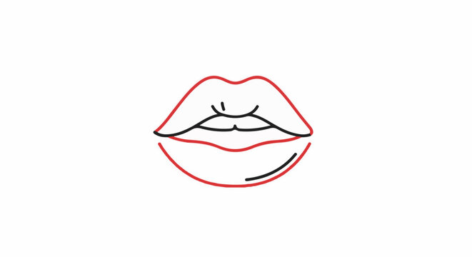 A simple line drawing of red-outlined lips with black interior detail