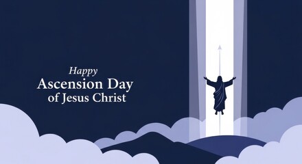 Ascension Day of Jesus Christ illustration, religious holiday background with silhouette of Jesus rising to heaven, spiritual Christian greeting card