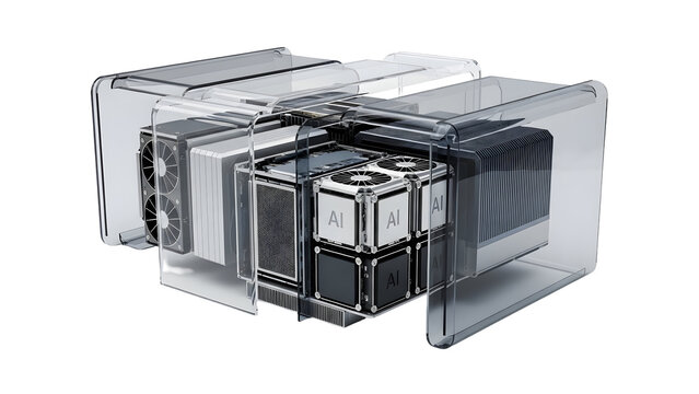 Exploded view of a modular electronic device with transparent casing.