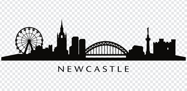 Newcastle city skyline silhouette with ferris wheel and bridge