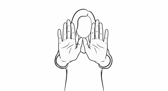 Person with hands held up in front of face, signaling stop