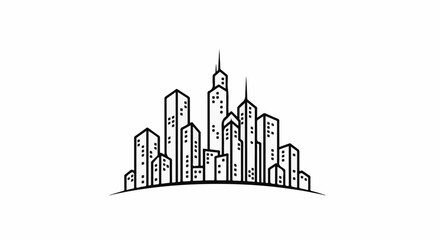 Obraz premium Stylized black and white line art depiction of a modern city skyline