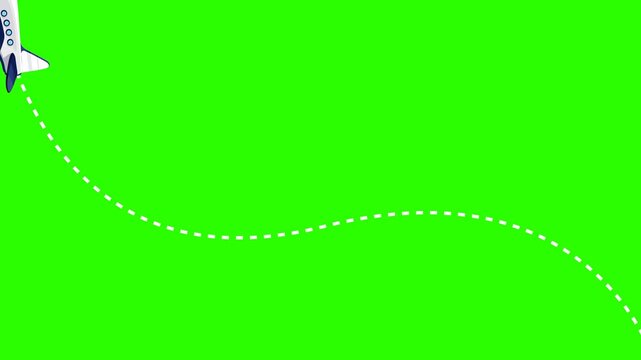 Airplane line path travel design. Airplane route. Travel and tourism concept, background with start point, airplane and dashed line trace on animation video