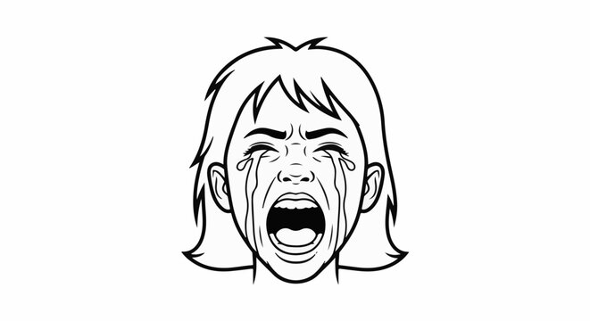 Cartoon outline of a young person's face crying intensely with tears streaming