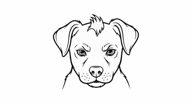Intense black and white line drawing of a dog's face with furrowed brows