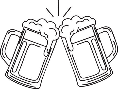 Two beer mugs clinking with foam