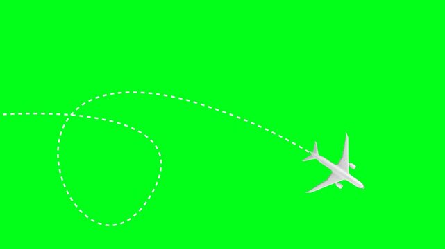 Airplane line path travel design. Airplane route. Travel and tourism concept, background with start point, airplane and dashed line trace on animation video