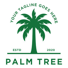 Fototapeta premium Green palm tree silhouette with text elements indicating a brand or establishment date icon