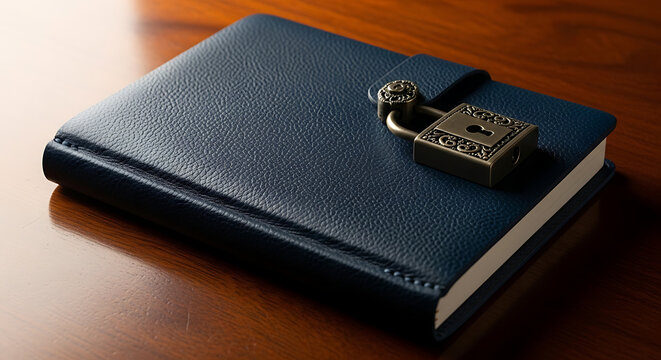 Secure leather diary locked with a vintage padlock, symbolizing privacy and confidential information