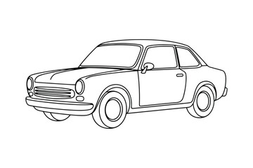 Fototapeta premium Black and white line of a classic vintage car with round headlights and simple classic car line round headlights