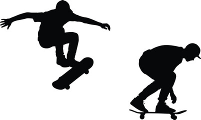Two individuals skateboarding black silhouette vector illustration isolated on transparent background design. © MOSTLAKI