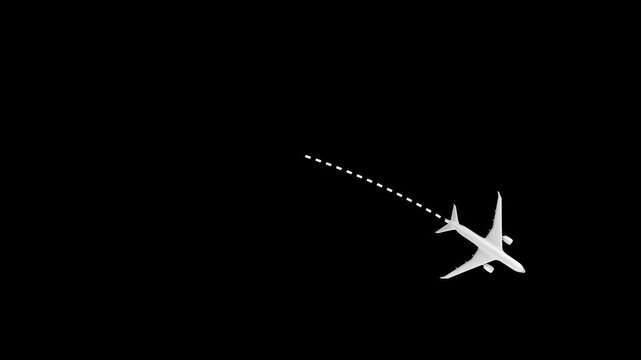 Airplane line path travel design. Airplane route. Travel and tourism concept, background with start point, airplane and dashed line trace on animation video