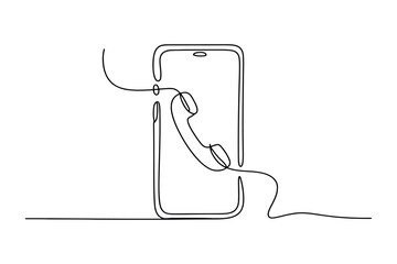 Obraz premium Black line of a smartphone with headphones plugged in line black minimalist technology