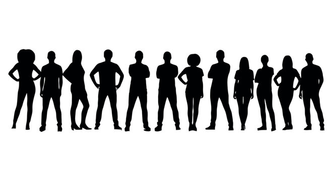 Group of diverse people silhouettes standing in a row