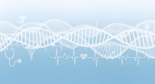 Abstract Medical DNA Helix and Heartbeat Background
