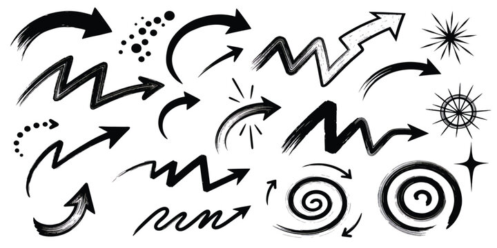 Hand drawn brush stroke arrows and signs set for infographics  various directions