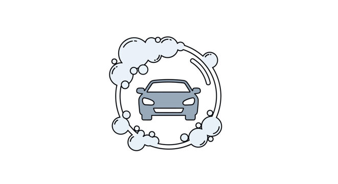 Automobile Wash Symbol with Soapy Bubbles in a Circular Design on White Background