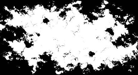 Fototapeta premium Black and white abstract grunge texture with rough edges and cracks on a black background