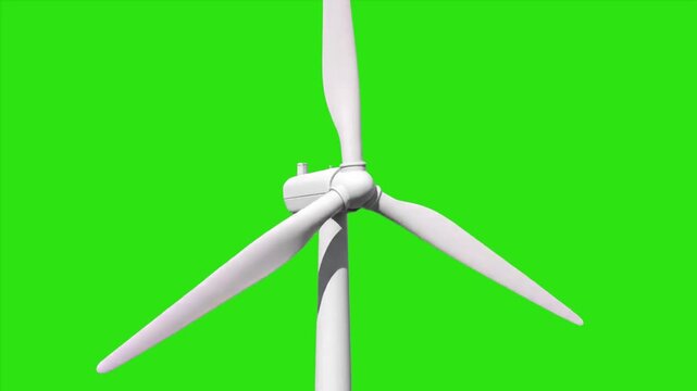 3D Realistic Wind Turbine Rotating on Green Screen and Black Background