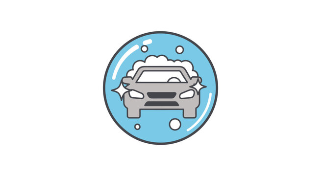 A stylized image depicting a car wash service with bubbly suds and a clean vehicle
