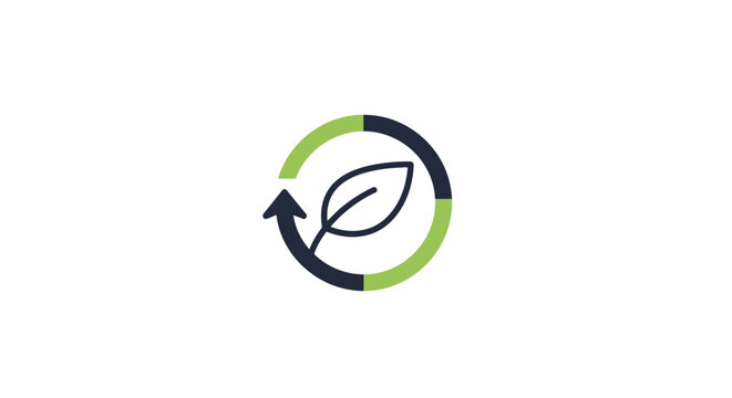 Ecological cycle symbol with a leaf within a rotating arrow, representing sustainability