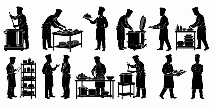 Various chefs prepare food in a commercial kitchen setting daily with image-029.ai reference