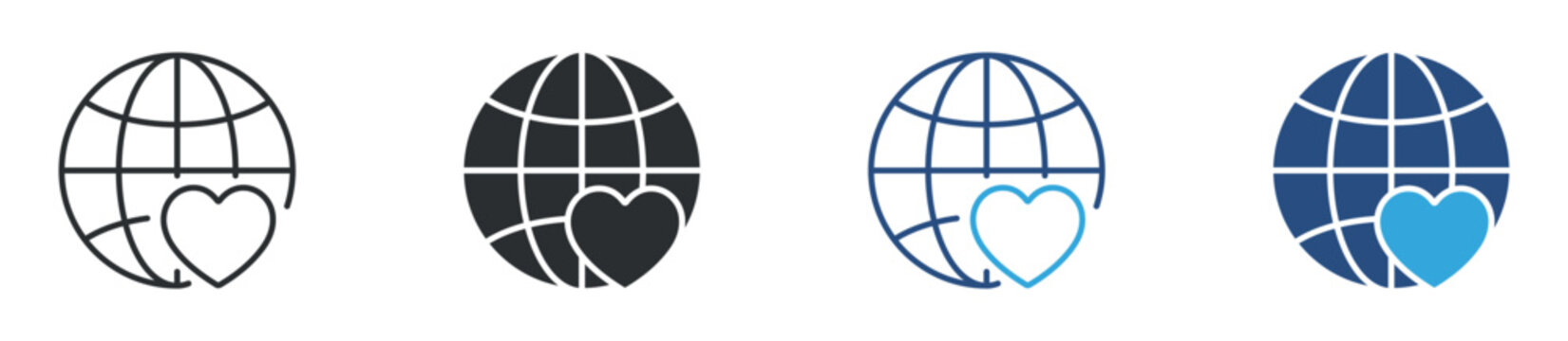 Global aid icon. globe with heart symbol. humanitarian support and international help concept.