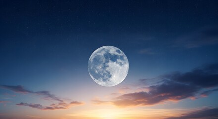Obraz premium large moon in a dark blue sky at sunset with clouds