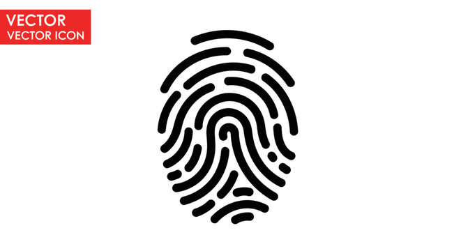 Black and white fingerprint icon illustration for security and identification.