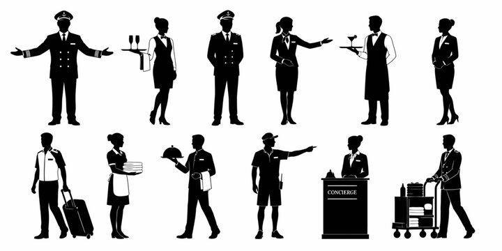 Various people in different professions and actions standing in airport